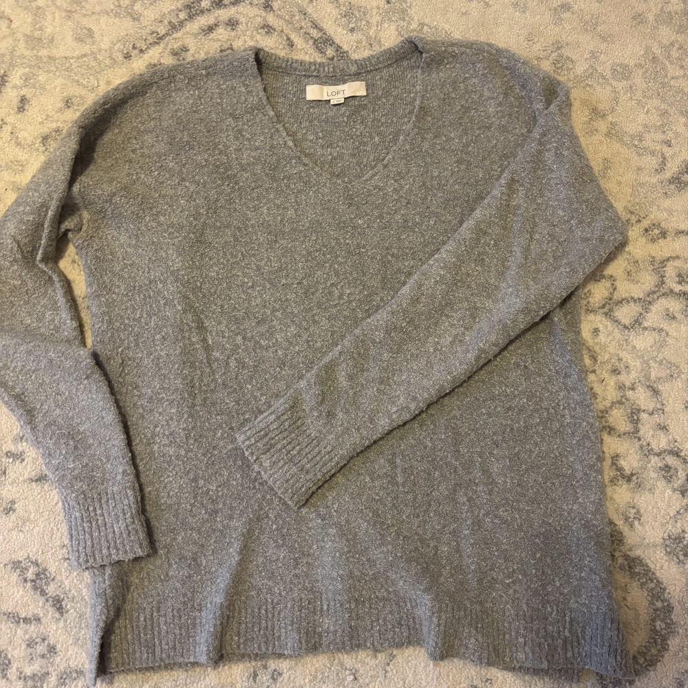 LOFT Heather Gray V-Neck Sweater